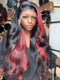 Dorsanee 30 32  inch 300 Density Black With Red Streaks Virgin Human Hair Wig