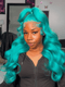Dorsanee Aqua Cyan Blue 13X4 Transparent Lace Front Body Wave Human Hair Wigs