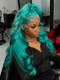 Dorsanee Aqua Cyan Blue 13X4 Transparent Lace Front Body Wave Human Hair Wigs