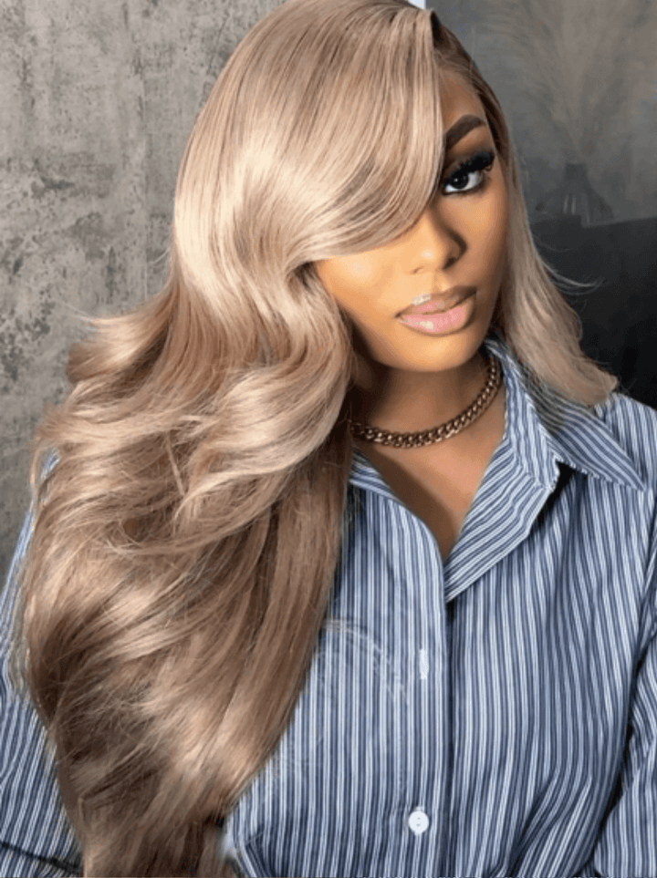 Dorsanee Ash Brown Gray Color Transparent Lace Front Human Hair Wigs