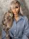 Dorsanee Ash Brown Gray Color Transparent Lace Front Human Hair Wigs