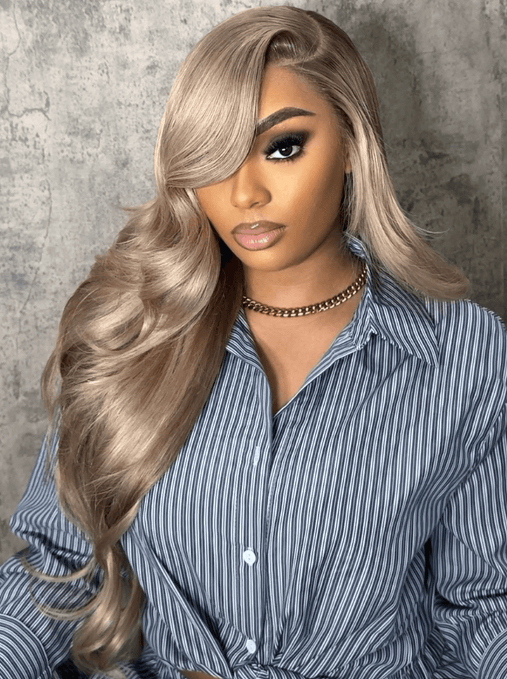Dorsanee Ash Brown Gray Color Transparent Lace Front Human Hair Wigs