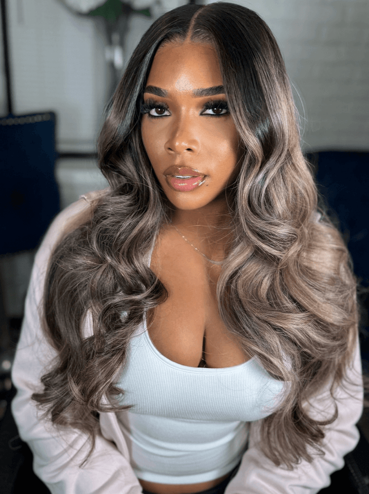 Dorsanee Balayage Black Brown Highlights Body Wave Virgin Remy Human Hair Wigs