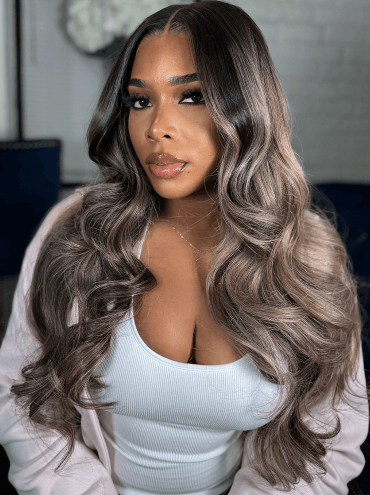 Dorsanee Balayage Black Brown Highlights Body Wave Virgin Remy Human Hair Wigs