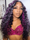 Dorsanee Balayage Purple Lavender Highlight Wand Curl Lace Front Human Hair Wig