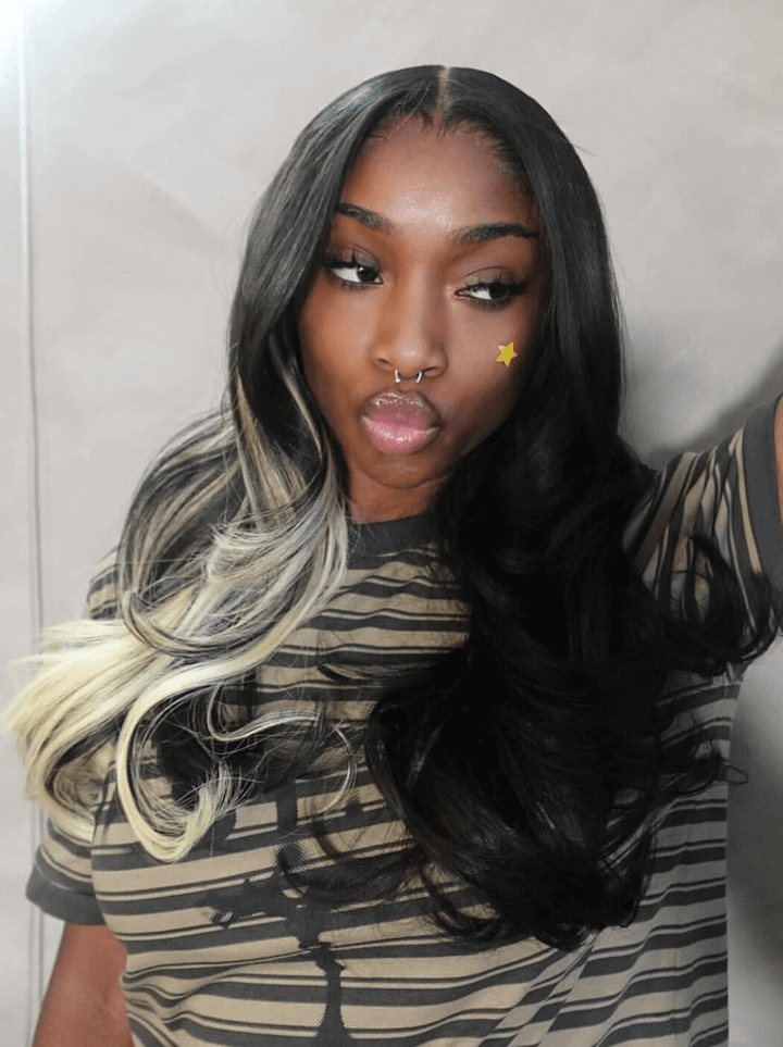 Dorsanee Black With Blonde Streaks 13x4 HD Lace Front Human Hair Wigs