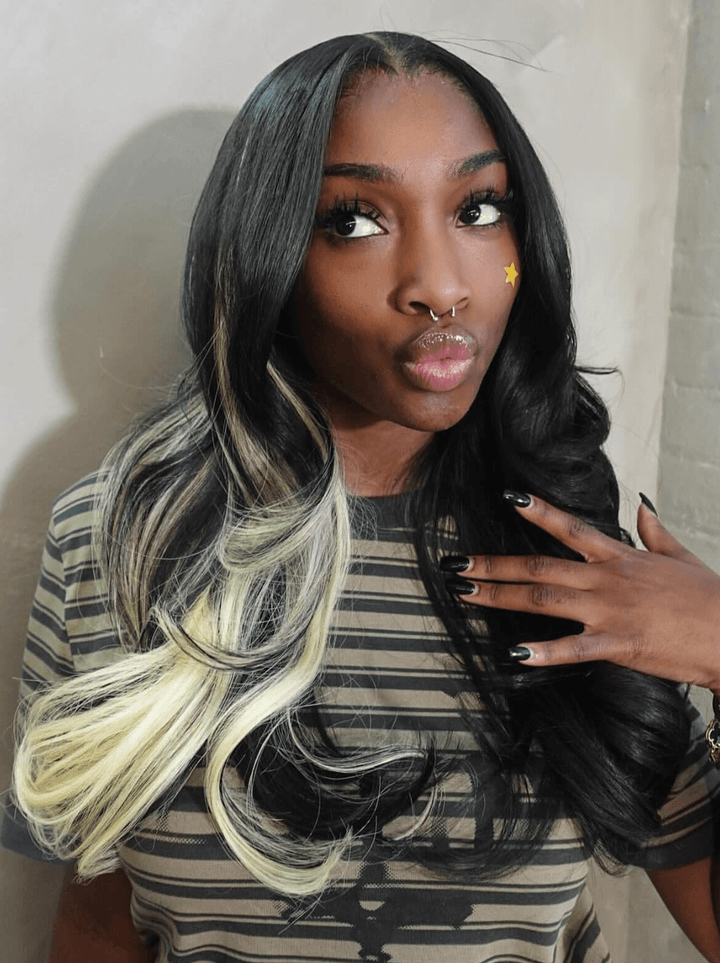 Dorsanee Black With Blonde Streaks 13x4 HD Lace Front Human Hair Wigs