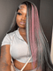 Dorsanee Black With Blue Hot Pink Bone Straight 13x4 Lace Front Human Hair Wigs