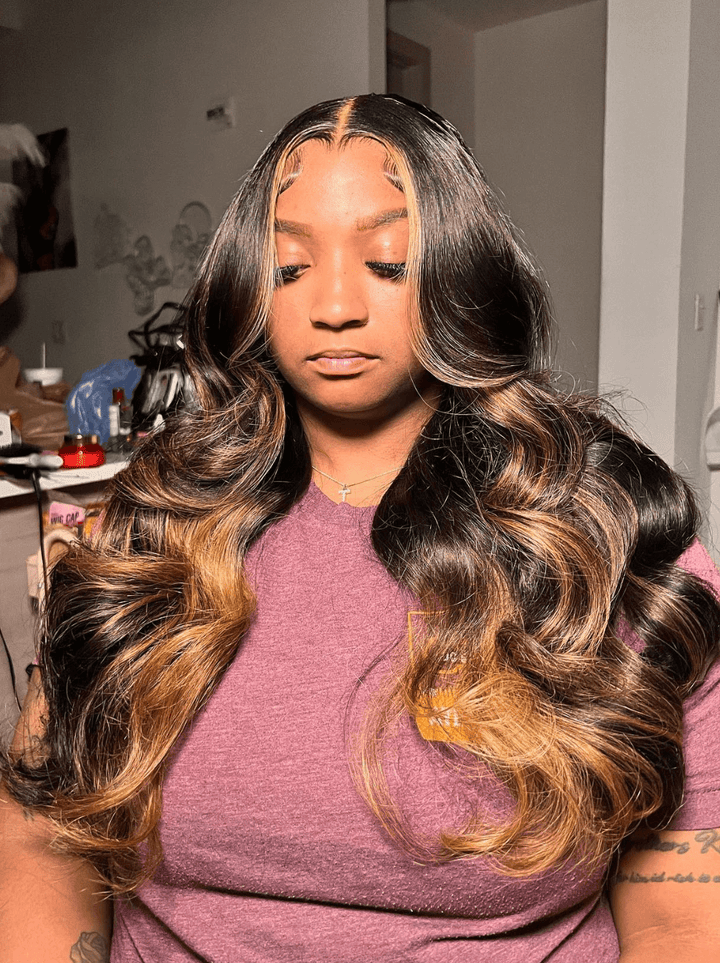 Dorsanee Black With Brown Highlights Body Wave Virgin Human Hair Wigs