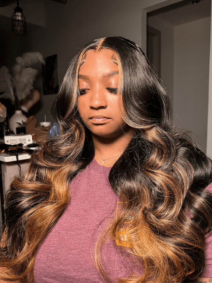 Dorsanee Black With Brown Highlights Body Wave Virgin Human Hair Wigs