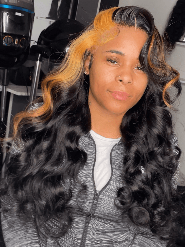 Dorsanee Black With Brown Skunk Stripe Body Wave Virgin Human Hair Wig