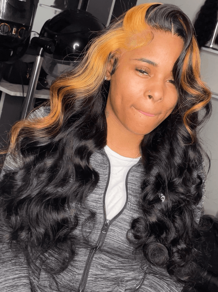 Dorsanee Black With Brown Skunk Stripe Body Wave Virgin Human Hair Wig