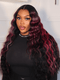 Dorsanee Black With Burgundy Red Highlight Streaks Virgin Remy Human Hair Wigs