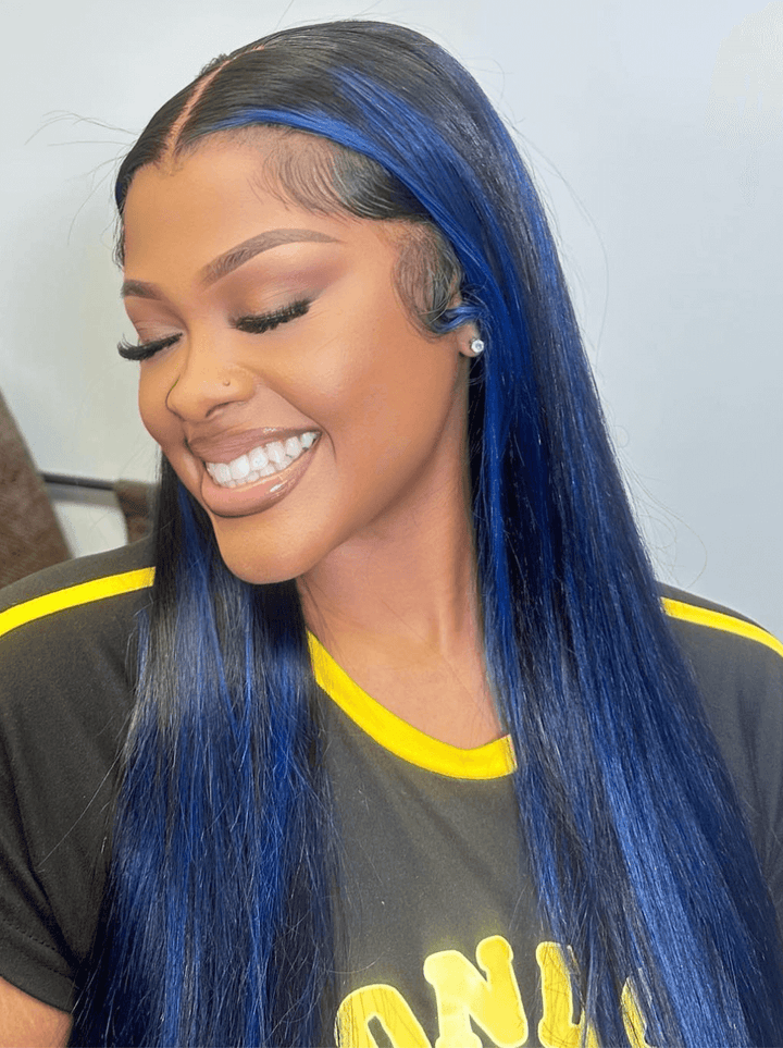 Dorsanee Black With Dark Blue Bone Straight 13x4 HD Lace Front Human Hair Wigs