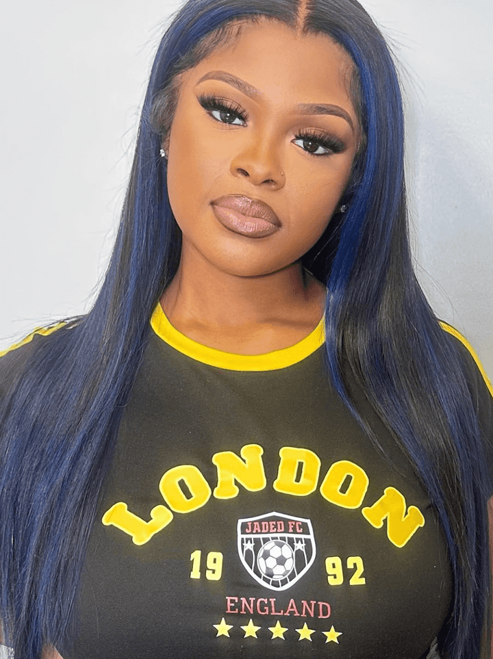 Dorsanee Black With Dark Blue Bone Straight 13x4 HD Lace Front Human Hair Wigs