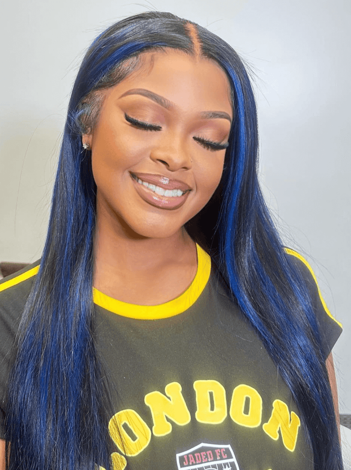 Dorsanee Black With Dark Blue Bone Straight 13x4 HD Lace Front Human Hair Wigs
