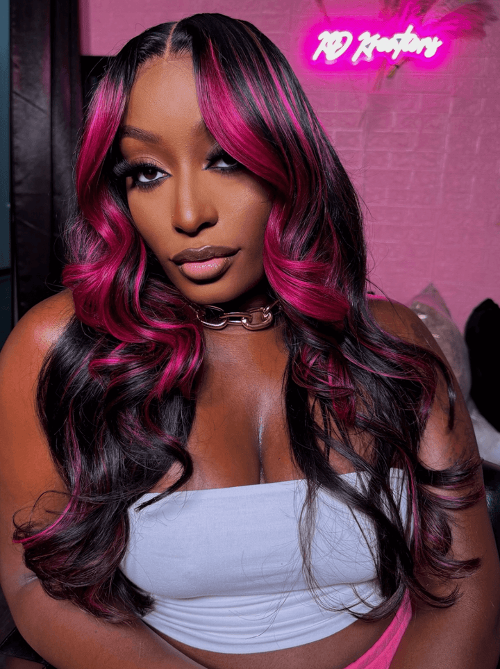 Dorsanee Black With Purple Red Color 13x4 HD Lace Front Virgin Human Hair Wigs