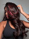 Dorsanee Black With Red Highlight Streaks Body Wave Lace Front Human Hair Wigs