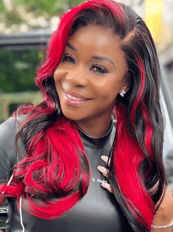Dorsanee Black With Red Streaks 13x4 Lace Front Body Wave Virgin Human Hair Wig