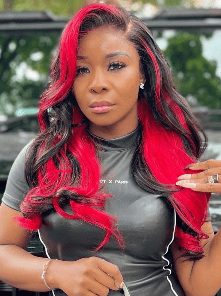 Dorsanee Black With Red Streaks 13x4 Lace Front Body Wave Virgin Human Hair Wig
