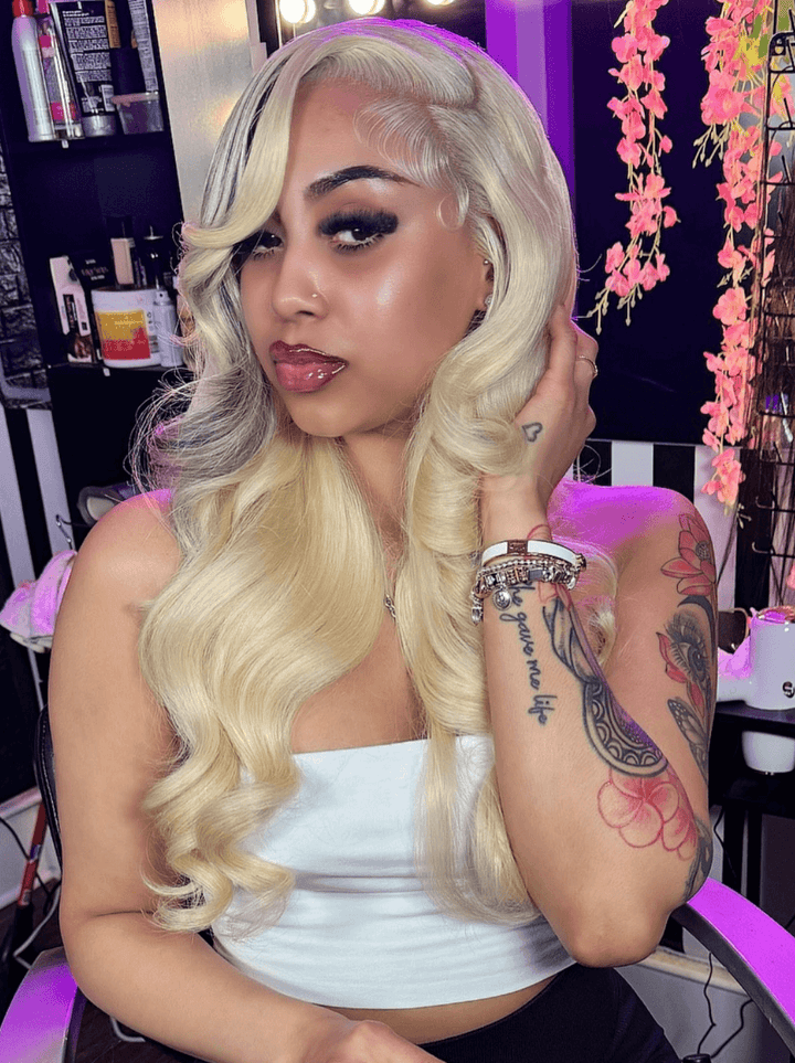 Dorsanee Blonde With Black Highlight Streaks 13x4 HD Lace Front Human Hair Wigs