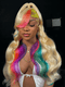 Dorsanee Blonde With Yellow Red Green Blue Purple Multi Color Human Hair Wigs