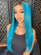 Dorsanee Blue Color Dark Roots Bne Straight 13x4 HD Lace Front Human Hair Wigs