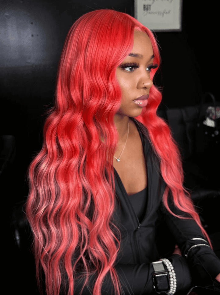 Dorsanee Bright Reddish-Pink Body Wave 13x4 Lace Front Human Hair Wigs