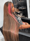 Dorsanee Brown With Pink Purple Streaks Bone Straight Virgin Human Hair Wigs
