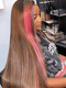 Dorsanee Brown With Pink Purple Streaks Bone Straight Virgin Human Hair Wigs