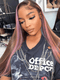 Dorsanee Brown With Pink Purple Streaks Bone Straight Virgin Human Hair Wigs