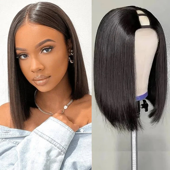 Dorsanee Hair V Part Straight Bob Human Hair Wig No Glue No Sew No Gel No Leave Out Needed Human Hair Thin Part Wig For Black Women