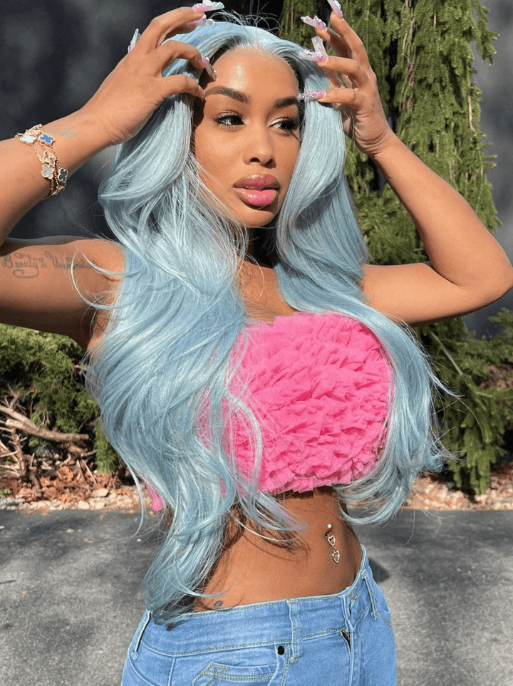 Dorsanee Light Blue Color 200 Density 13x4 Lace Front Virgin Hair Wigs