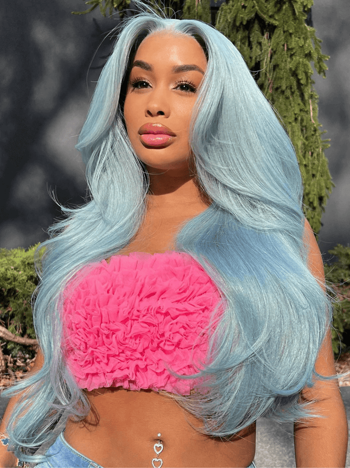 Dorsanee Light Blue Color 200 Density 13x4 Lace Front Virgin Hair Wigs
