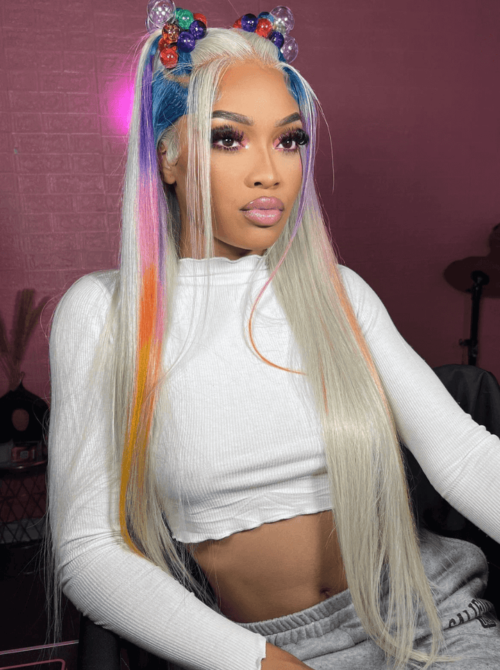 Dorsanee Multi Color Gray Blue Green Purple Pink Ginger Yellow Human Hair Wigs