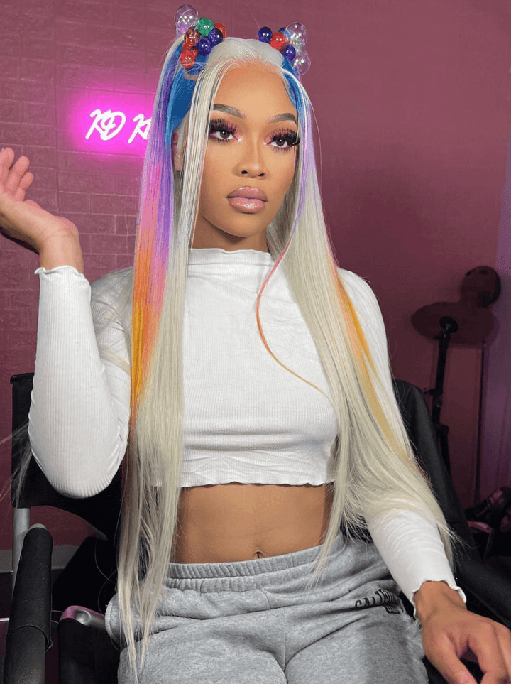 Dorsanee Multi Color Gray Blue Green Purple Pink Ginger Yellow Human Hair Wigs