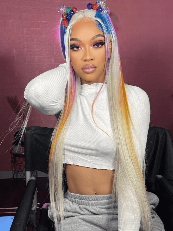 Dorsanee Multi Color Gray Blue Green Purple Pink Ginger Yellow Human Hair Wigs