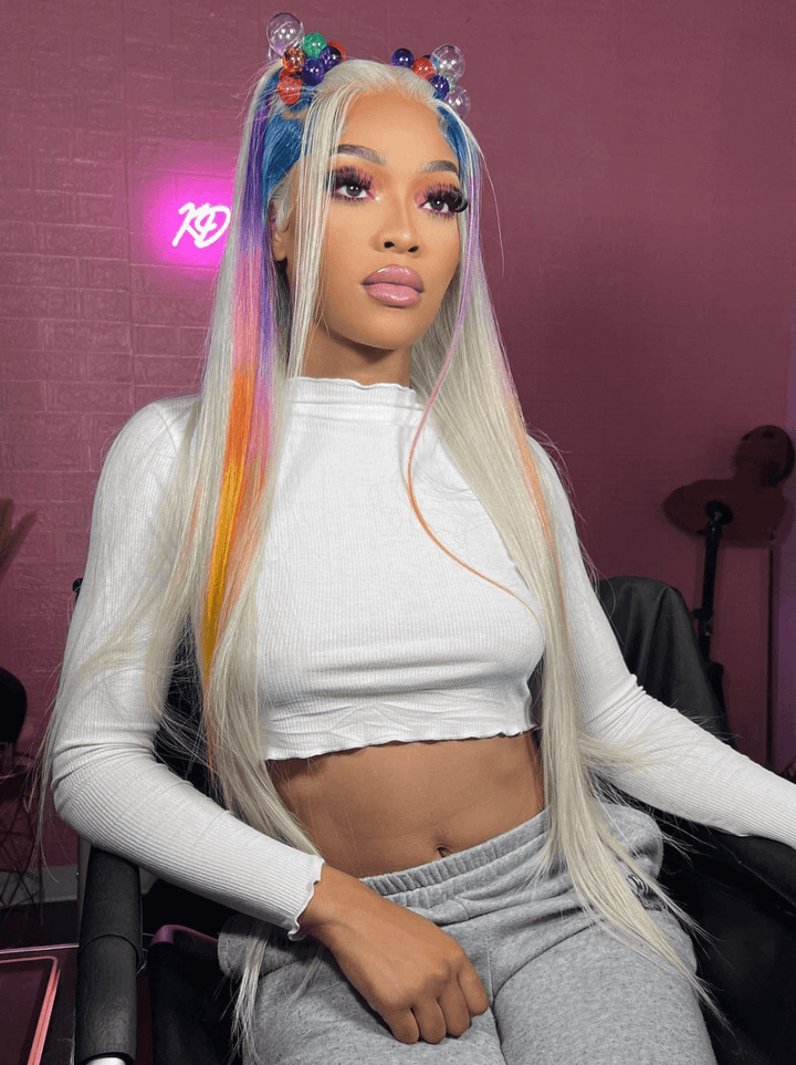 Dorsanee Multi Color Gray Blue Green Purple Pink Ginger Yellow Human Hair Wigs