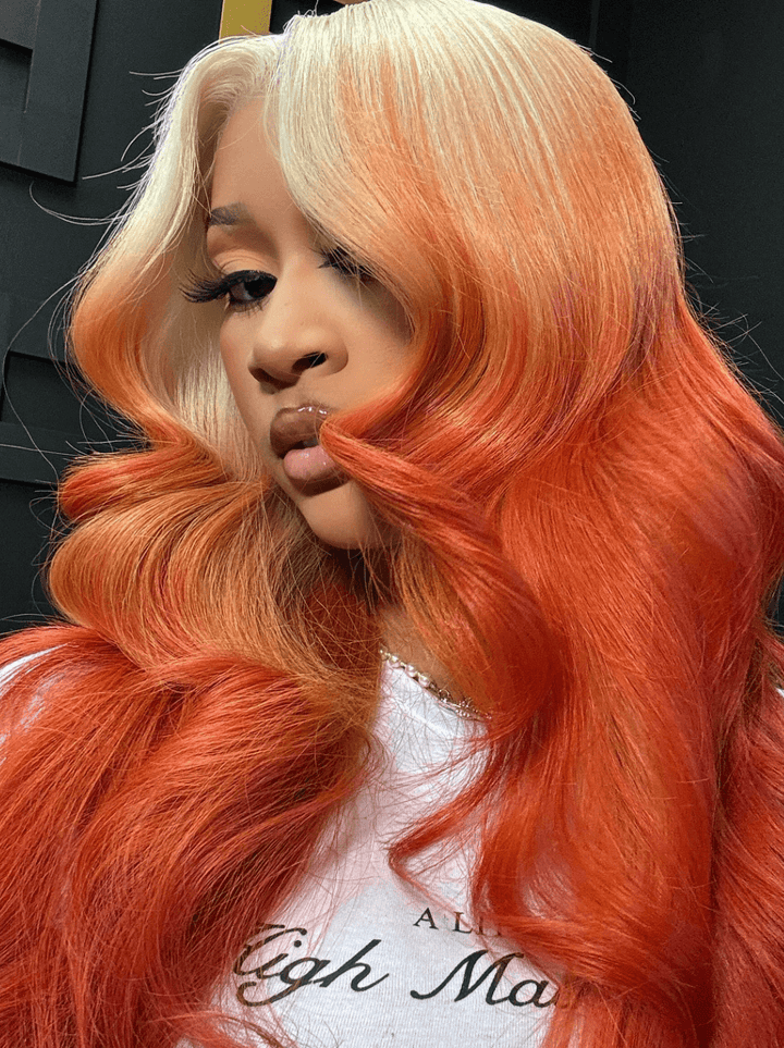 Dorsanee Ombre 613 Blonde Ginger Orange Body Wave HD Lace Front Human Hair Wigs