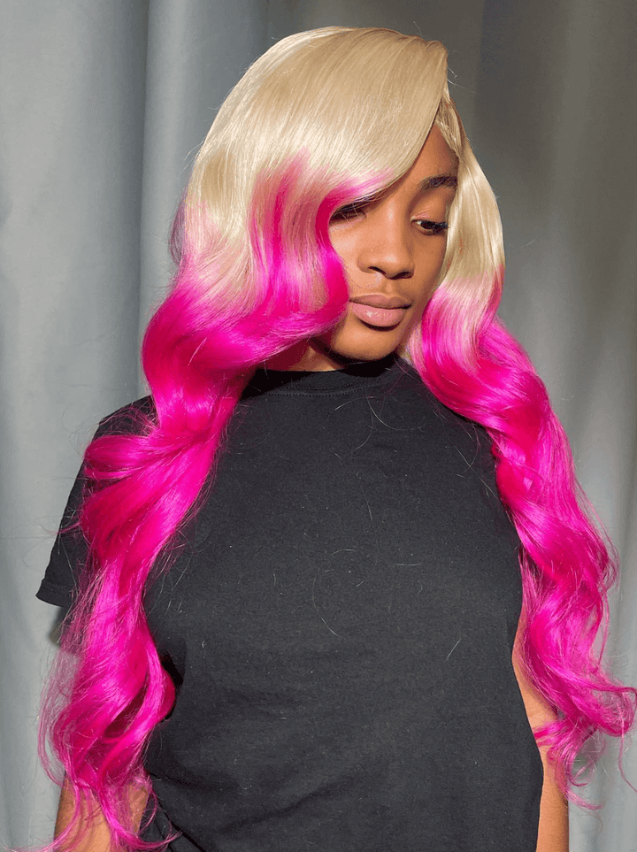 Dorsanee Ombre 613 Blonde Hot Pink Red 13x4 Lace Front Human Hair Wigs