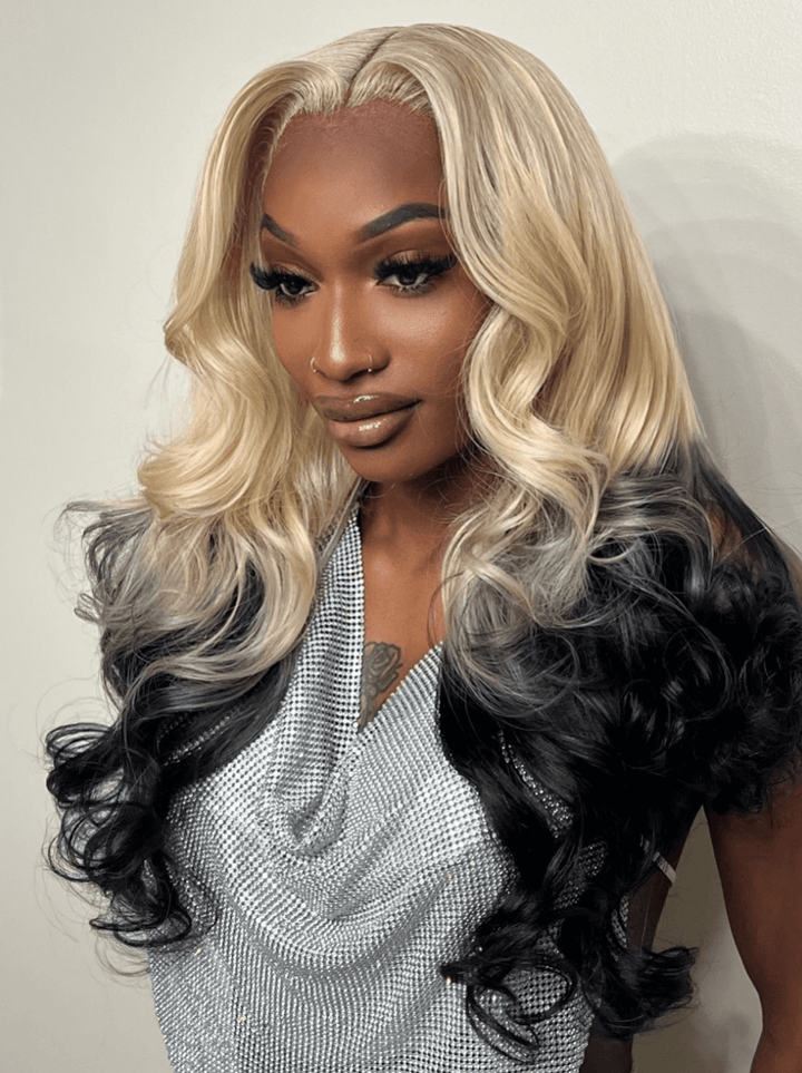 Dorsanee Ombre Blonde Black Straight Body Wave 13x4 Lace Front Human Hair Wigs