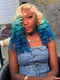 Dorsanee Ombre Blonde Blue Wand Curl Loose Body Wave Lace Front Human Hair Wigs