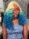 Dorsanee Ombre Blonde Blue Wand Curl Loose Body Wave Lace Front Human Hair Wigs
