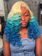 Dorsanee Ombre Blonde Blue Wand Curl Loose Body Wave Lace Front Human Hair Wigs