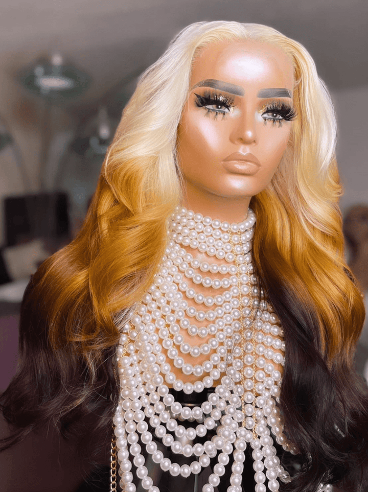 Dorsanee Ombre Blonde Ginger Dark Brown Body Wave HD Lace Front Human Hair Wigs