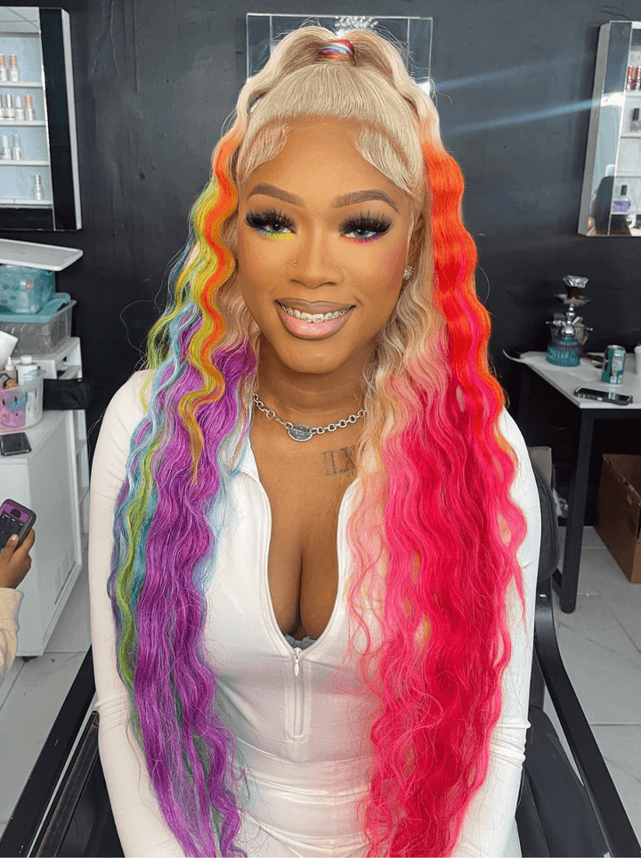 Dorsanee Ombre Blonde Ginger Purple Green Copper Red Multi Color Human Hair Wig