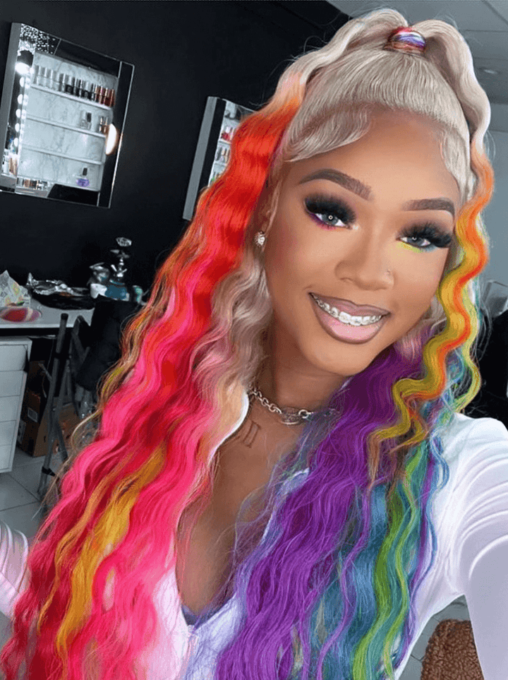 Dorsanee Ombre Blonde Ginger Purple Green Copper Red Multi Color Human Hair Wig