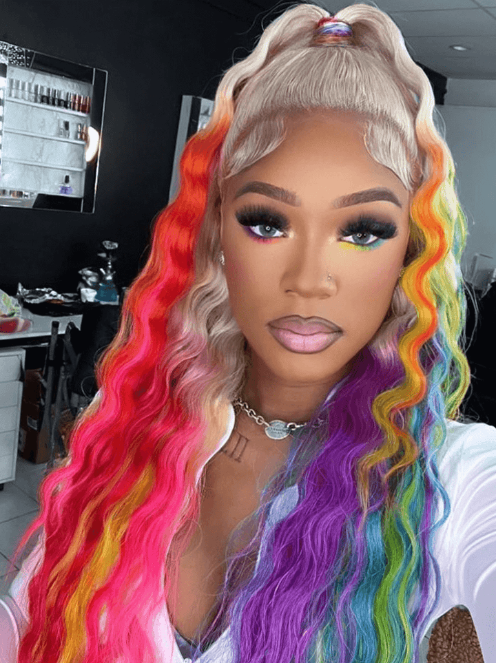 Dorsanee Ombre Blonde Ginger Purple Green Copper Red Multi Color Human Hair Wig