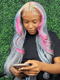 Dorsanee Ombre Blonde Gray With Red Blue Pink Color Lace Front Human Hair Wigs