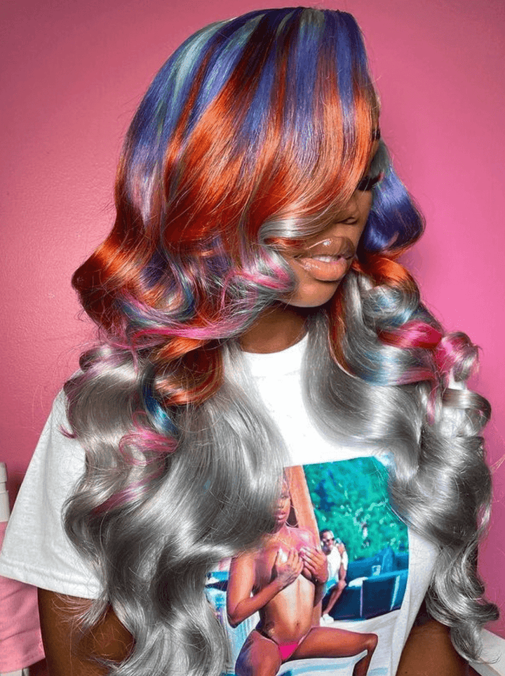 Dorsanee Ombre Blue Ginger Orange Pink Red Gray Color Lace Front Human Hair Wig
